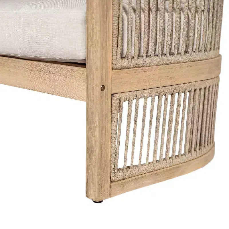 Ensemble de discussion 3 pièces Christopher Knight Home Capheny en bois d'acacia et corde tressée de style bohème avec table d'appoint en béton léger