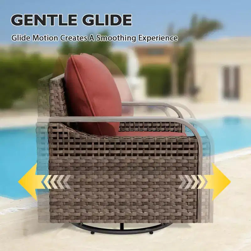 EAGLE PEAK Ensemble de conversation d'extérieur en osier pour patio, 2 fauteuils pivotants à bascule, canapé 2 places, table basse et table d'appoint, 5 pièces