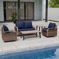EAGLE PEAK Ensemble de conversation d'extérieur en osier pour patio, 2 fauteuils pivotants à bascule, canapé 2 places, table basse et table d'appoint, 5 pièces