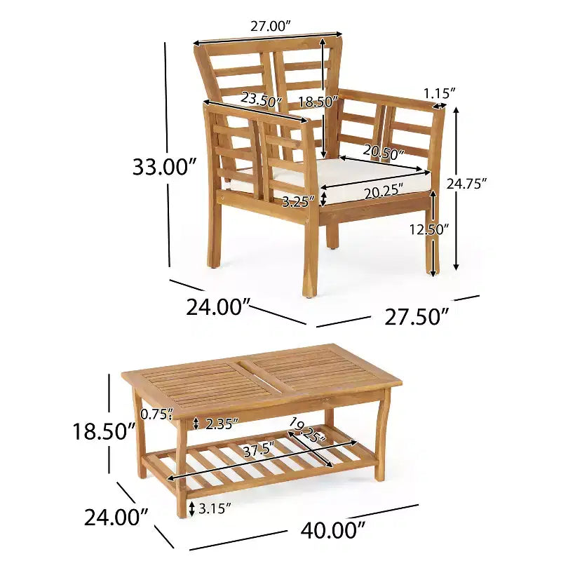 GDFStudio Laurier Salon de discussion d'extérieur 4 places en bois d'acacia avec coussins