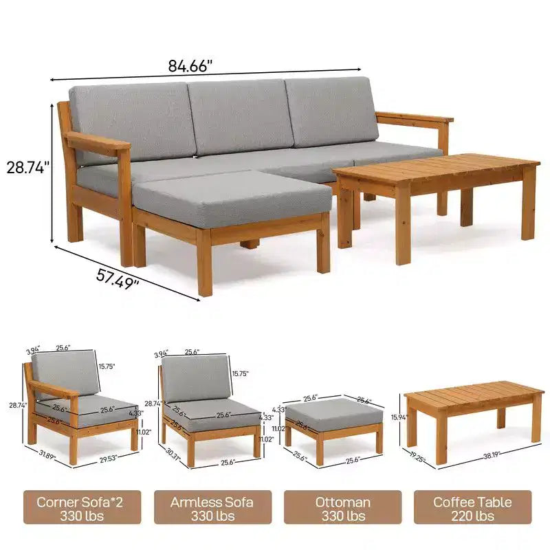 Ensemble de canapé d'angle 5 pièces en bois Karl Home Patio