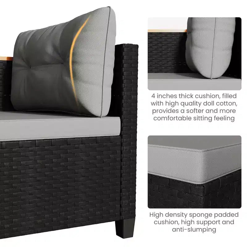 Ensemble de meubles de patio Heynemo 4 places, sectionnel extérieur en rotin PE tout temps avec table de rangement, canapé d'extérieur en forme de L avec coussins