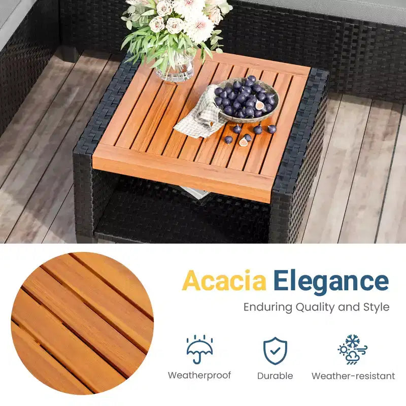 Ensemble de meubles de patio Heynemo 4 places, sectionnel extérieur en rotin PE tout temps avec table de rangement, canapé d'extérieur en forme de L avec coussins