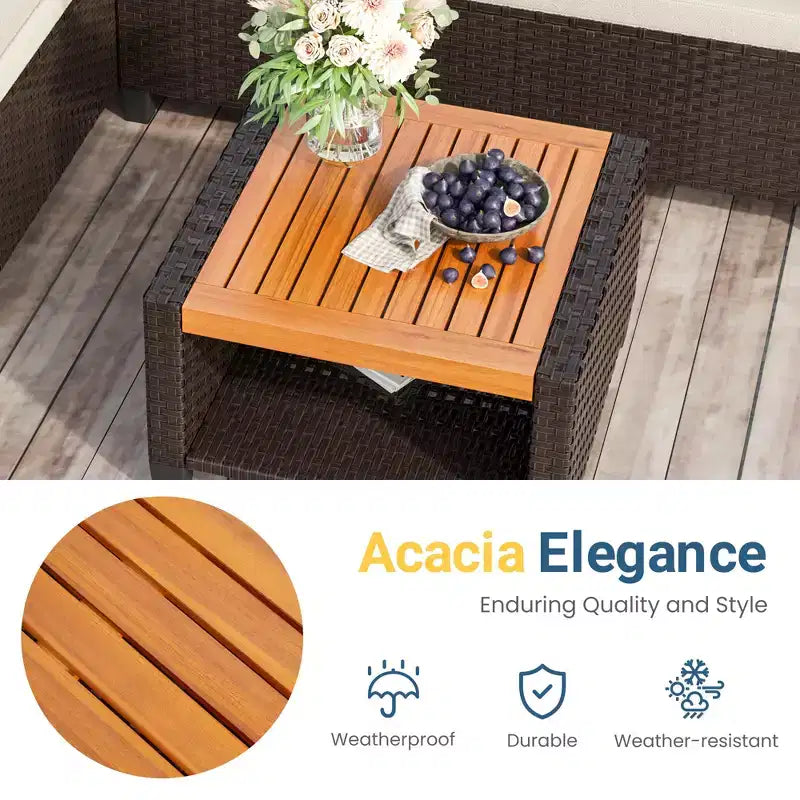 Ensemble de meubles de patio Heynemo 4 places, sectionnel extérieur en rotin PE tout temps avec table de rangement, canapé d'extérieur en forme de L avec coussins