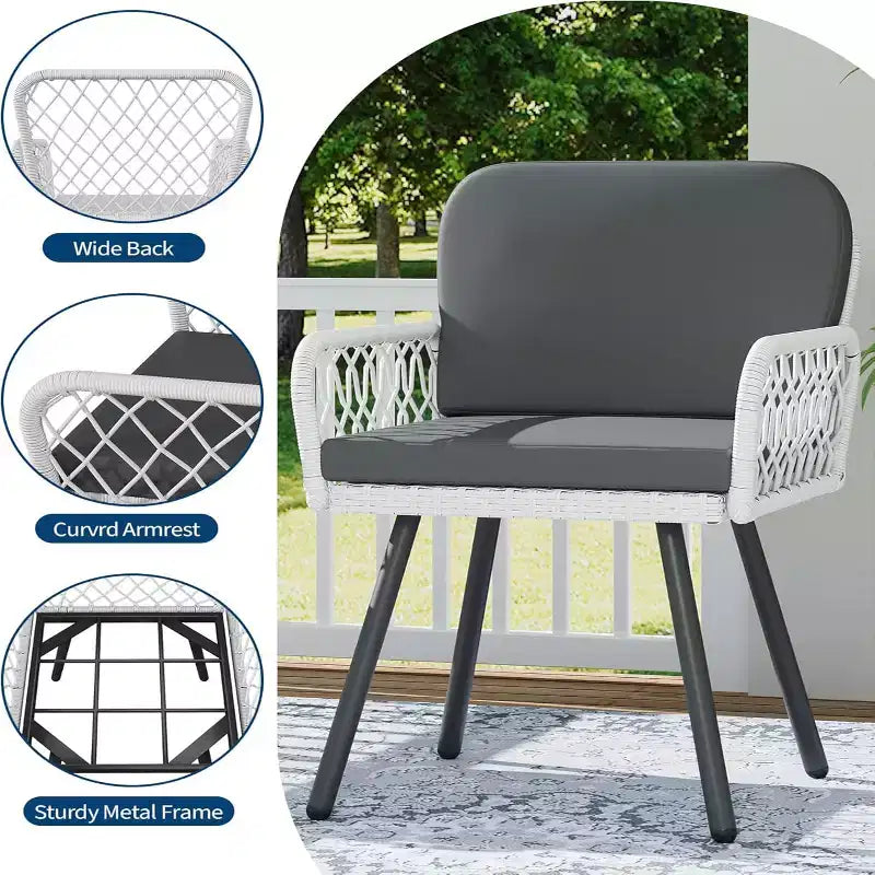 Ensemble de 4 chaises de salle à manger d'extérieur GustoWave avec coussins pour l'intérieur, le jardin, le balcon, la terrasse, la cour arrière