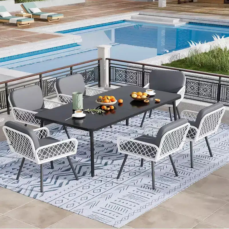 Ensemble de 4 chaises de salle à manger d'extérieur GustoWave avec coussins pour l'intérieur, le jardin, le balcon, la terrasse, la cour arrière