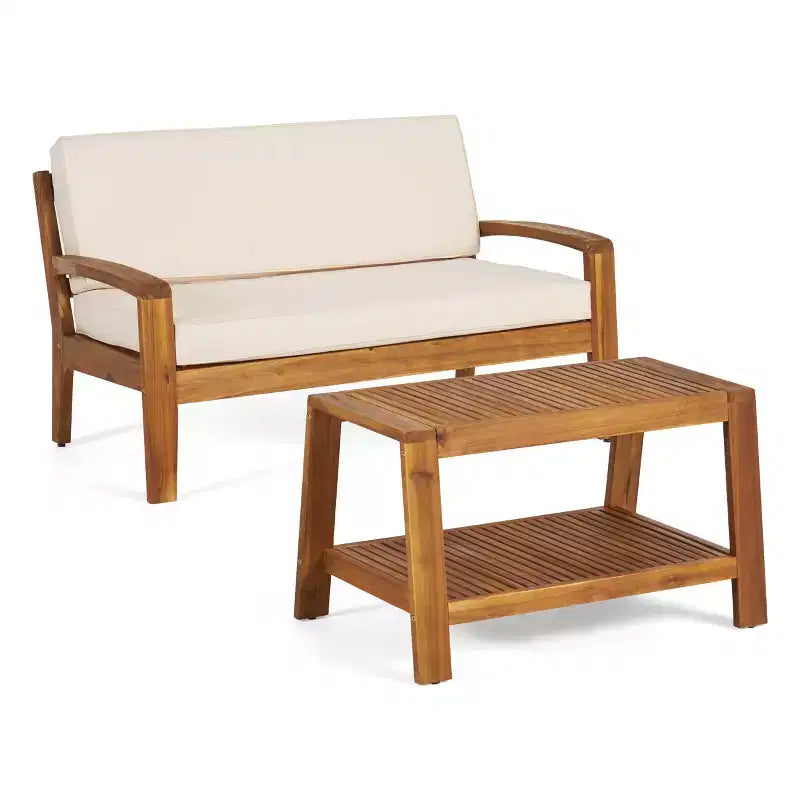 GDFStudio Parma Ensemble de conversation de canapé d'angle 7 places d'extérieur en bois d'acacia avec pouf