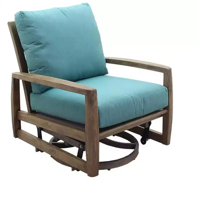 Ensemble de conversation d'extérieur Avalon en teck FSC 3 pièces de Courtyard Casual comprenant : deux fauteuils pivotants et une table d'appoint carrée.
