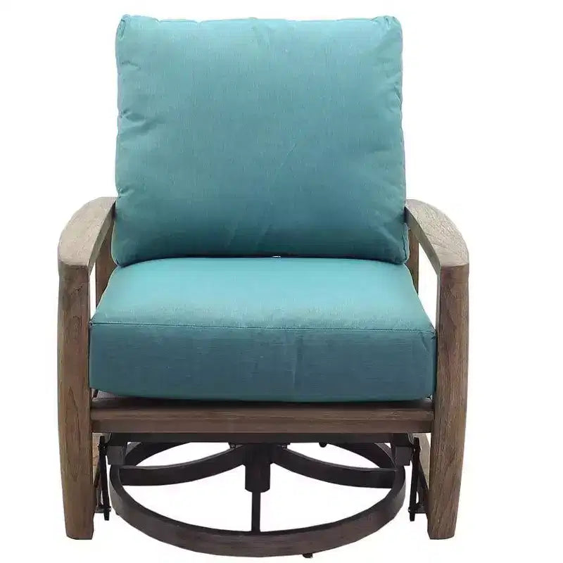 Ensemble de conversation d'extérieur Avalon en teck FSC 3 pièces de Courtyard Casual comprenant : deux fauteuils pivotants et une table d'appoint carrée.