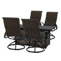 Courtyard Casual Santa Fe 5 pc Rectangle Fire Pit Set with Wicker Swivel Rockers Includes One Rectangle Fire Pit and Four Wicker Swivel Rockers