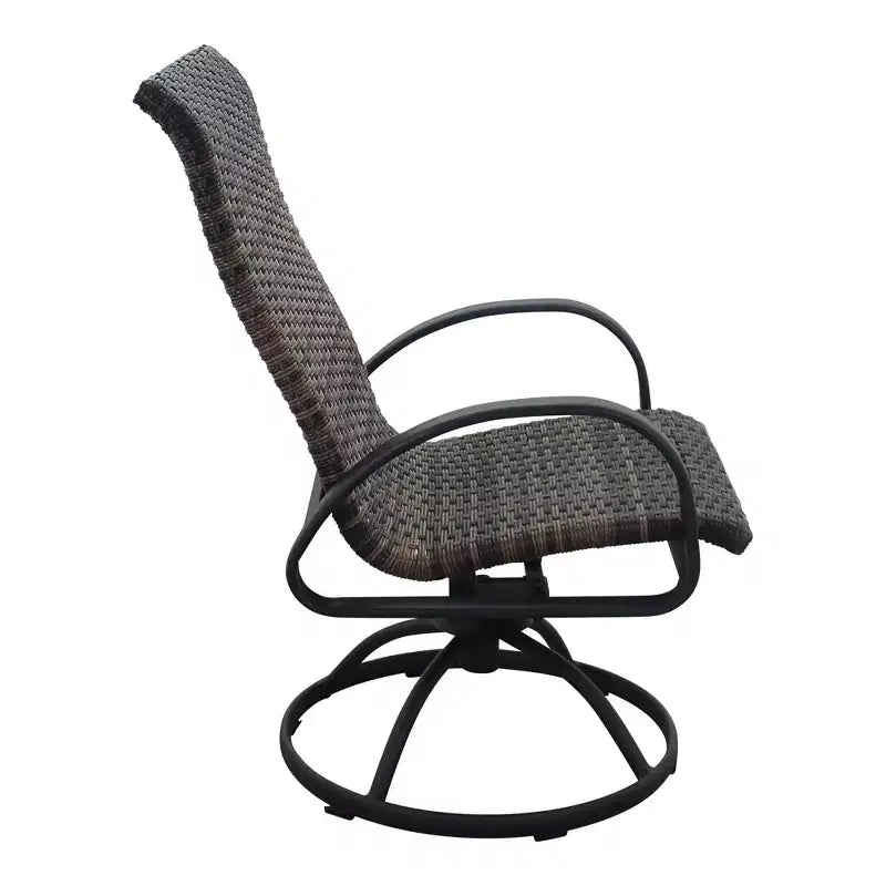 Ensemble de 5 pièces pour foyer rectangulaire Courtyard Casual Santa Fe avec chaises berçantes pivotantes en osier Comprend un foyer rectangulaire et quatre chaises berçantes pivotantes en osier