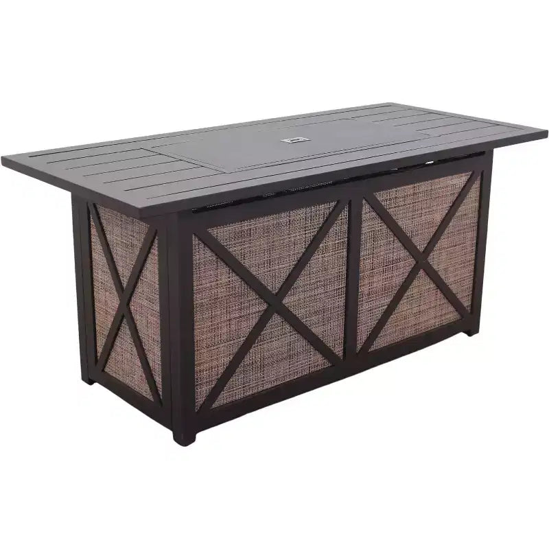 Ensemble de 5 pièces pour foyer rectangulaire Courtyard Casual Santa Fe avec chaises berçantes pivotantes en osier Comprend un foyer rectangulaire et quatre chaises berçantes pivotantes en osier