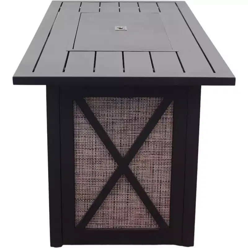 Ensemble de 5 pièces pour foyer rectangulaire Courtyard Casual Santa Fe avec chaises berçantes pivotantes en osier Comprend un foyer rectangulaire et quatre chaises berçantes pivotantes en osier