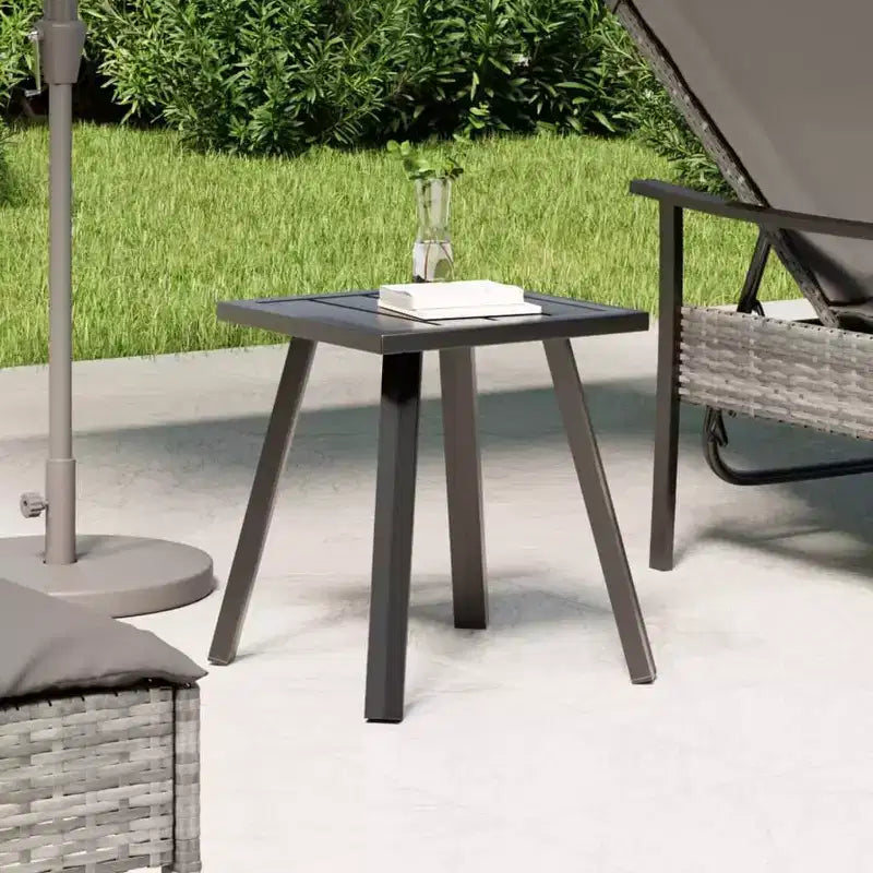 vidaXL Table de patio moderne en anthracite, acier, salon, design à lattes, forme carrée, table basse de jardin extérieure