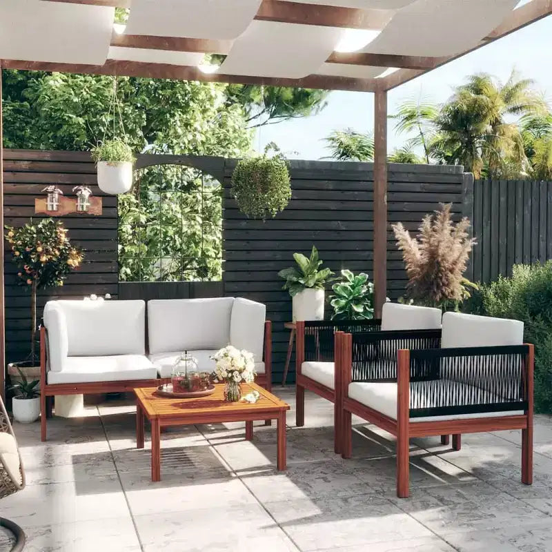 vidaXL Salon de jardin crème Bois d'acacia massif Grand salon de jardin