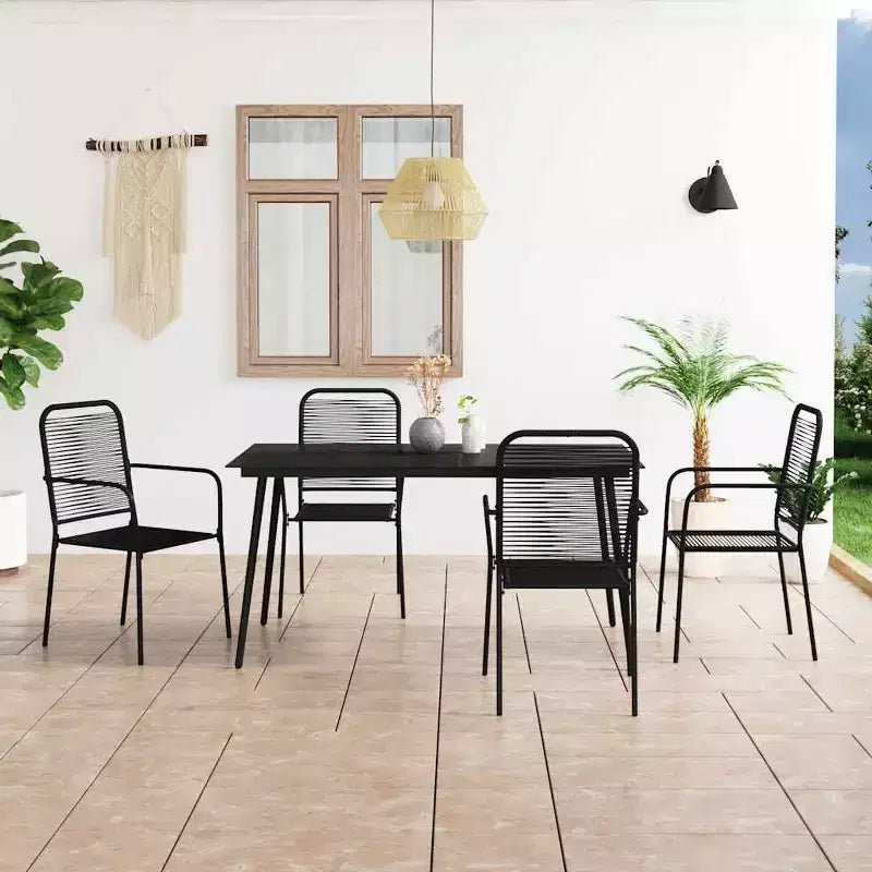 vidaXL Salon de Jardin 5/7 Pièces Corde en Coton et Acier Noir Extérieur Patio