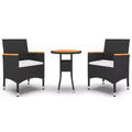 vidaXL Patio Dining Set 3 Piece - Poly Rattan - Black - Outdoor/Garden Table and 2 Chairs with Cushions, Tempered Glass Tabletop