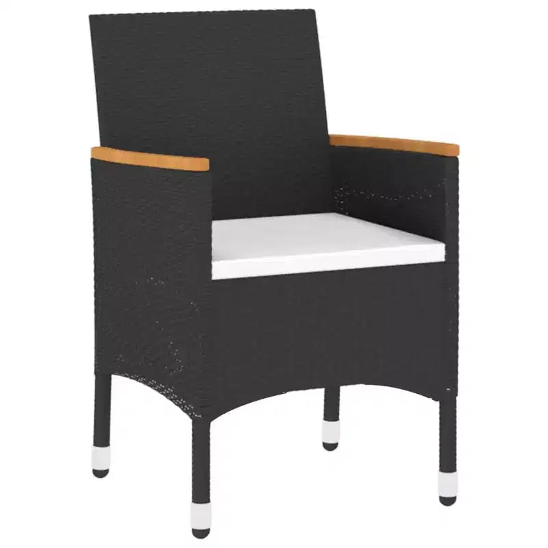 vidaXL Ensemble de salle à manger d'extérieur 3 pièces - Résine tressée - Noir - Table et 2 chaises de jardin avec coussins, plateau de table en verre trempé