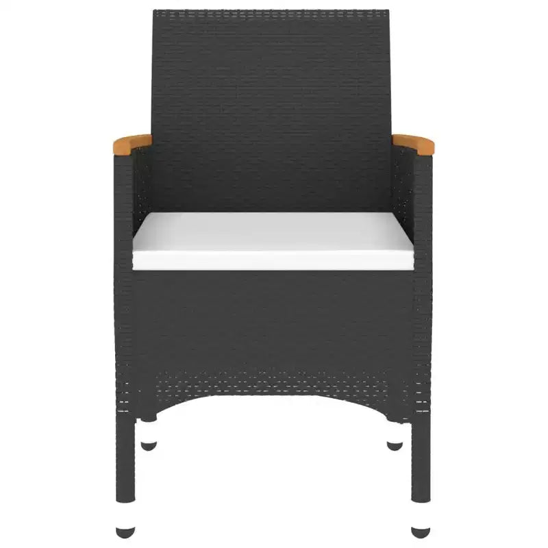 vidaXL Ensemble de salle à manger d'extérieur 3 pièces - Résine tressée - Noir - Table et 2 chaises de jardin avec coussins, plateau de table en verre trempé