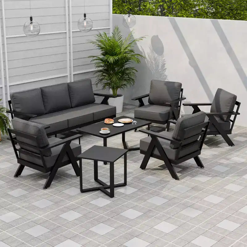 Ensemble de mobilier de jardin moderne EAGLE PEAK Urban Slate 7 pièces : canapé, fauteuils de patio, table basse et table d'appoint