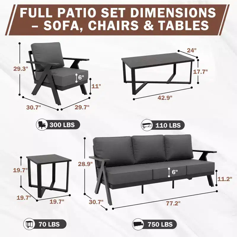 Ensemble de mobilier de jardin moderne EAGLE PEAK Urban Slate 7 pièces : canapé, fauteuils de patio, table basse et table d'appoint