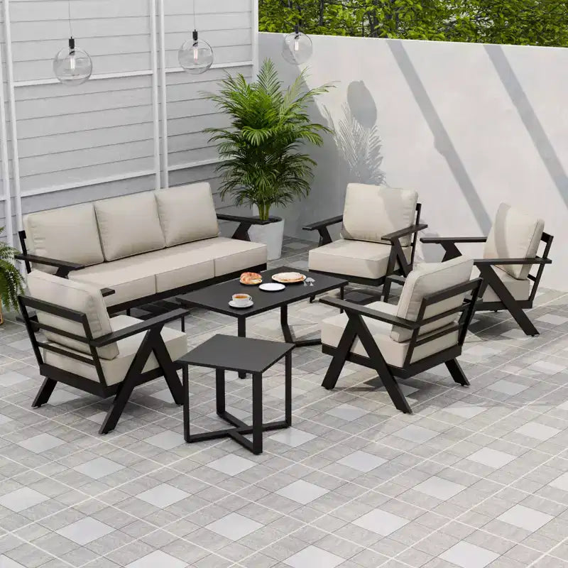 Ensemble de mobilier de jardin moderne EAGLE PEAK Urban Slate 7 pièces : canapé, fauteuils de patio, table basse et table d'appoint