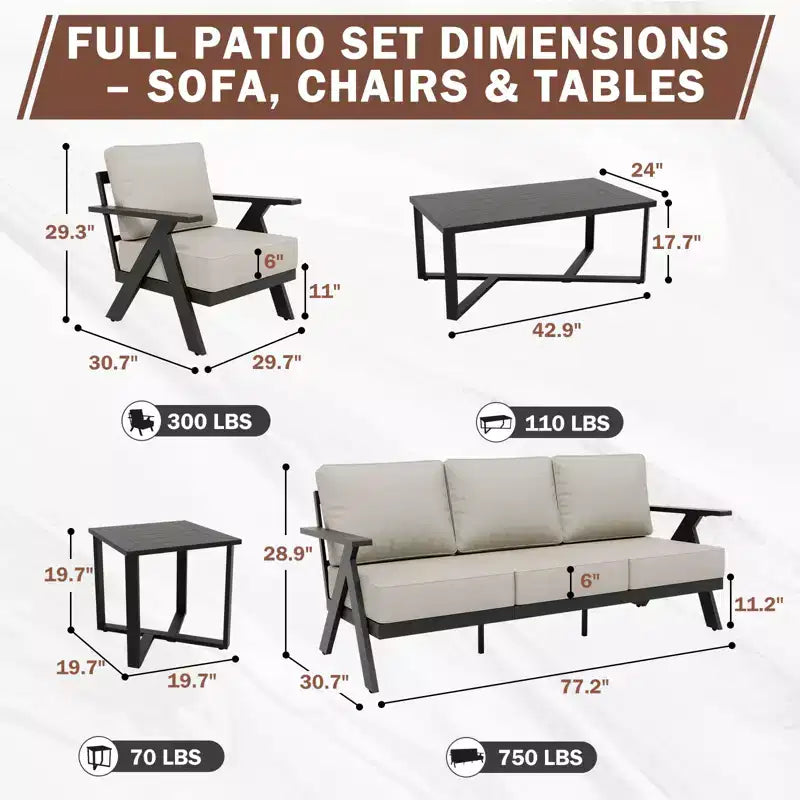 Ensemble de mobilier de jardin moderne EAGLE PEAK Urban Slate 7 pièces : canapé, fauteuils de patio, table basse et table d'appoint