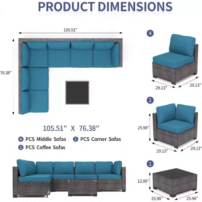 Ensemble de patio 7 pièces avec table à manger, canapé sectionnel modulaire, osier tout temps