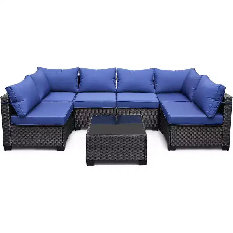 Ensemble de patio 7 pièces avec table à manger, canapé sectionnel modulaire, osier tout temps