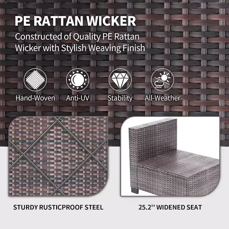 Ensemble de patio 7 pièces avec table à manger, canapé sectionnel modulaire, osier tout temps