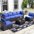 7-Piece Patio Set with Dining Table, Modular Sectional Sofa, All-Weather Wicker