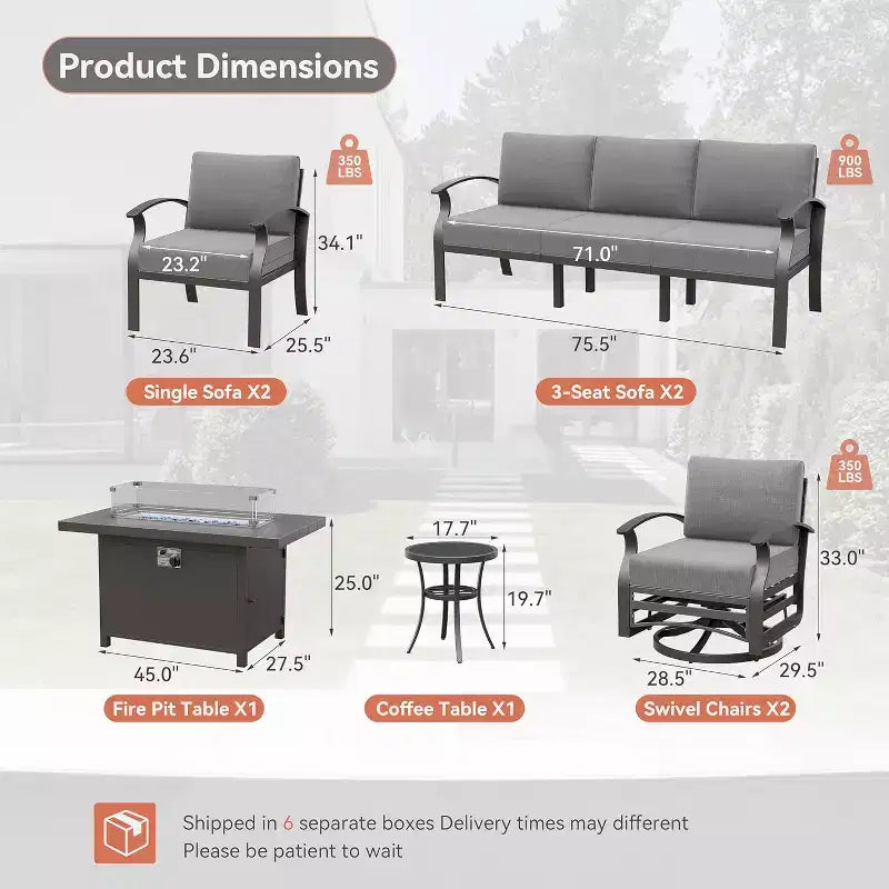 ALAULM Ensemble de Meubles de Patio en Aluminium 10 Places Moderne en Métal pour Extérieur avec Table Foyer, Fauteuil Pivotant et Canaapé de Patio avec Coussin de 5,1 pouces