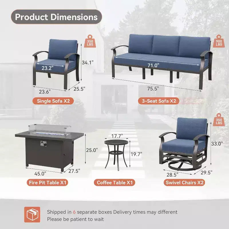 ALAULM Ensemble de Meubles de Patio en Aluminium 10 Places Moderne en Métal pour Extérieur avec Table Foyer, Fauteuil Pivotant et Canaapé de Patio avec Coussin de 5,1 pouces