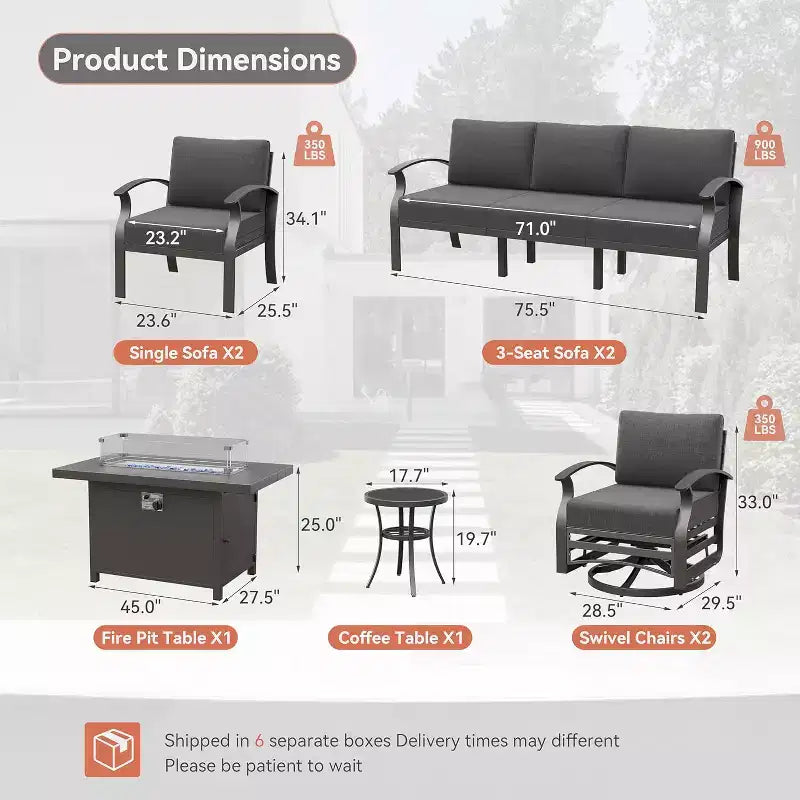 ALAULM Ensemble de Meubles de Patio en Aluminium 10 Places Moderne en Métal pour Extérieur avec Table Foyer, Fauteuil Pivotant et Canaapé de Patio avec Coussin de 5,1 pouces