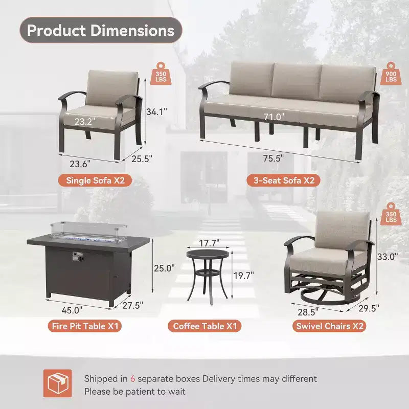 ALAULM Ensemble de Meubles de Patio en Aluminium 10 Places Moderne en Métal pour Extérieur avec Table Foyer, Fauteuil Pivotant et Canaapé de Patio avec Coussin de 5,1 pouces