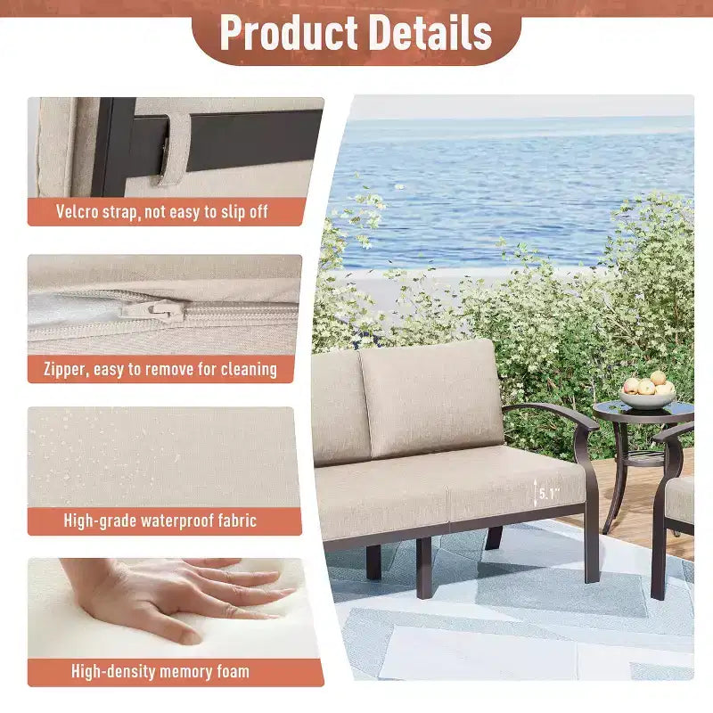 ALAULM Ensemble de Meubles de Patio en Aluminium 10 Places Moderne en Métal pour Extérieur avec Table Foyer, Fauteuil Pivotant et Canaapé de Patio avec Coussin de 5,1 pouces