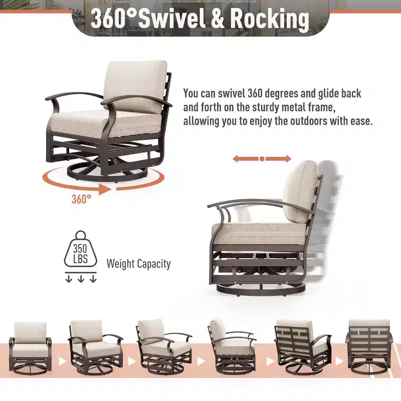 ALAULM Ensemble de Meubles de Patio en Aluminium 10 Places Moderne en Métal pour Extérieur avec Table Foyer, Fauteuil Pivotant et Canaapé de Patio avec Coussin de 5,1 pouces