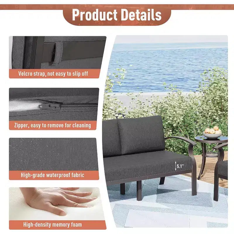 ALAULM Ensemble de Meubles de Patio en Aluminium 10 Places Moderne en Métal pour Extérieur avec Table Foyer, Fauteuil Pivotant et Canaapé de Patio avec Coussin de 5,1 pouces