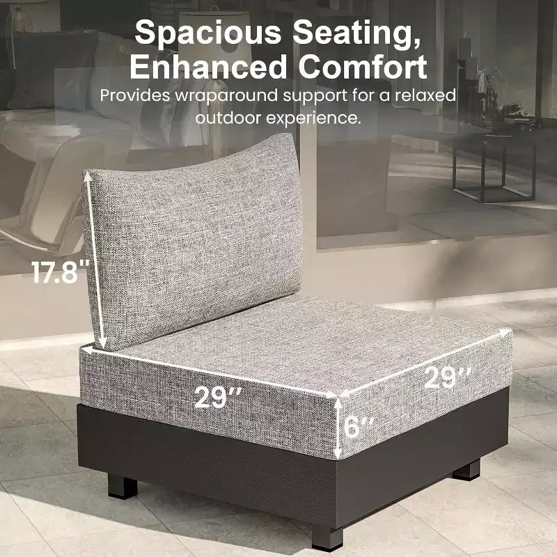 Heynemo Ensemble de mobilier de patio en aluminium 5 pièces, ensembles de conversation de canapé modulables d'extérieur avec table basse, ensemble de chaises modulaires sans accoudoir pour piscine, gris
