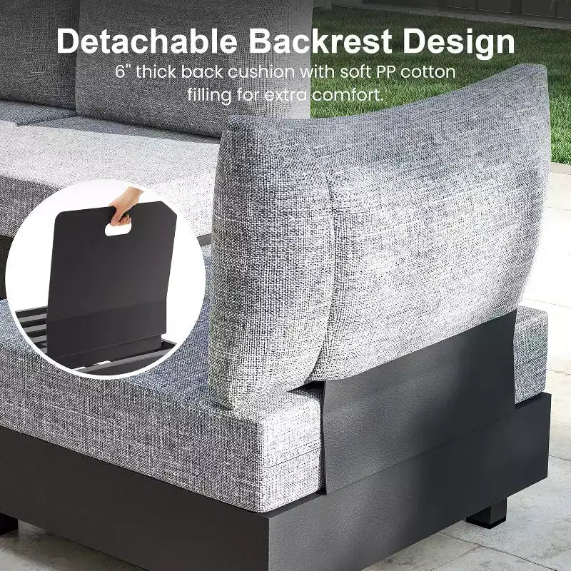 Heynemo Ensemble de mobilier de patio en aluminium 5 pièces, ensembles de conversation de canapé modulables d'extérieur avec table basse, ensemble de chaises modulaires sans accoudoir pour piscine, gris