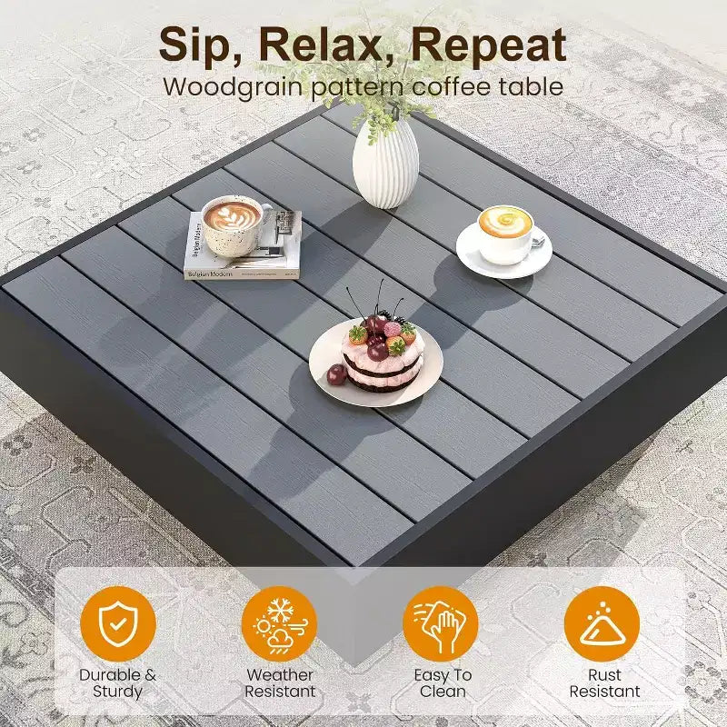 Heynemo Ensemble de mobilier de patio en aluminium 5 pièces, ensembles de conversation de canapé modulables d'extérieur avec table basse, ensemble de chaises modulaires sans accoudoir pour piscine, gris