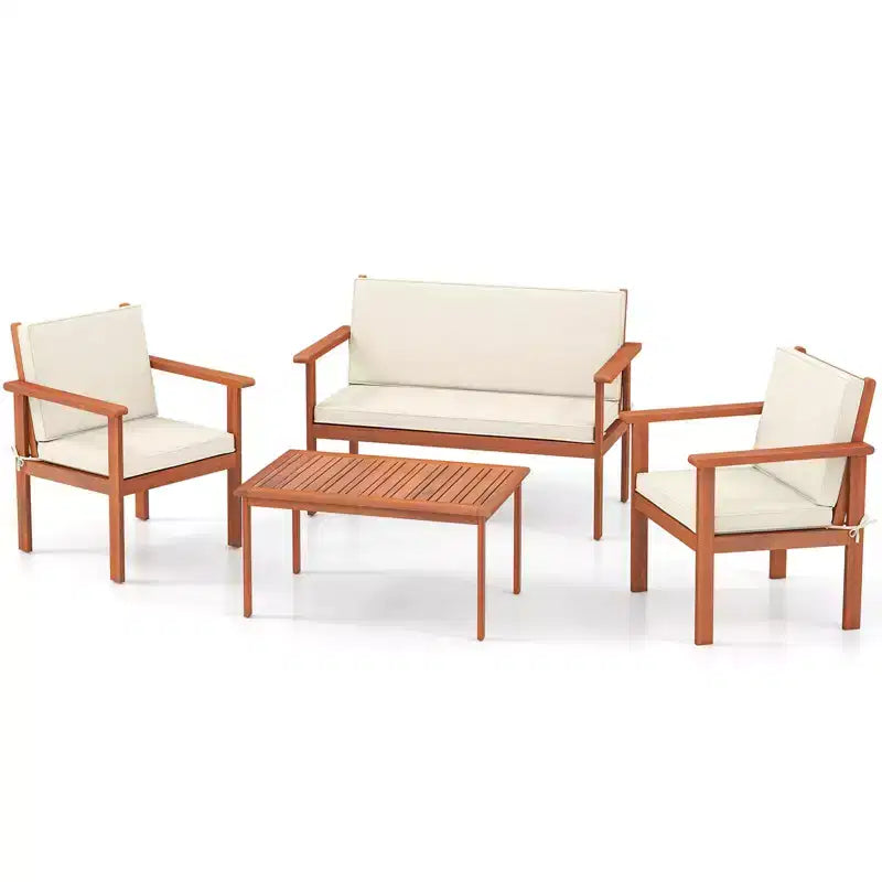 Ensemble de conversation Costway 4/8 pièces en bois d'acacia avec coussins d'assise et de dossier et fauteuils de canapé deux places