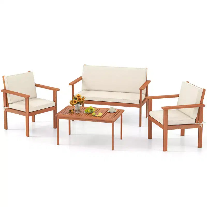Ensemble de conversation Costway 4/8 pièces en bois d'acacia avec coussins d'assise et de dossier et fauteuils de canapé deux places