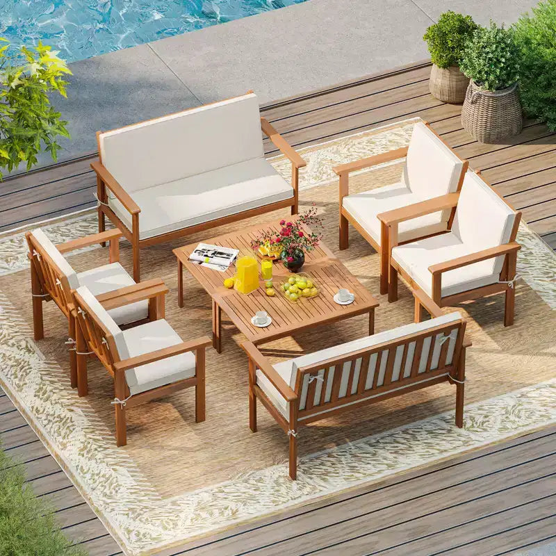 Ensemble de conversation Costway 4/8 pièces en bois d'acacia avec coussins d'assise et de dossier et fauteuils de canapé deux places