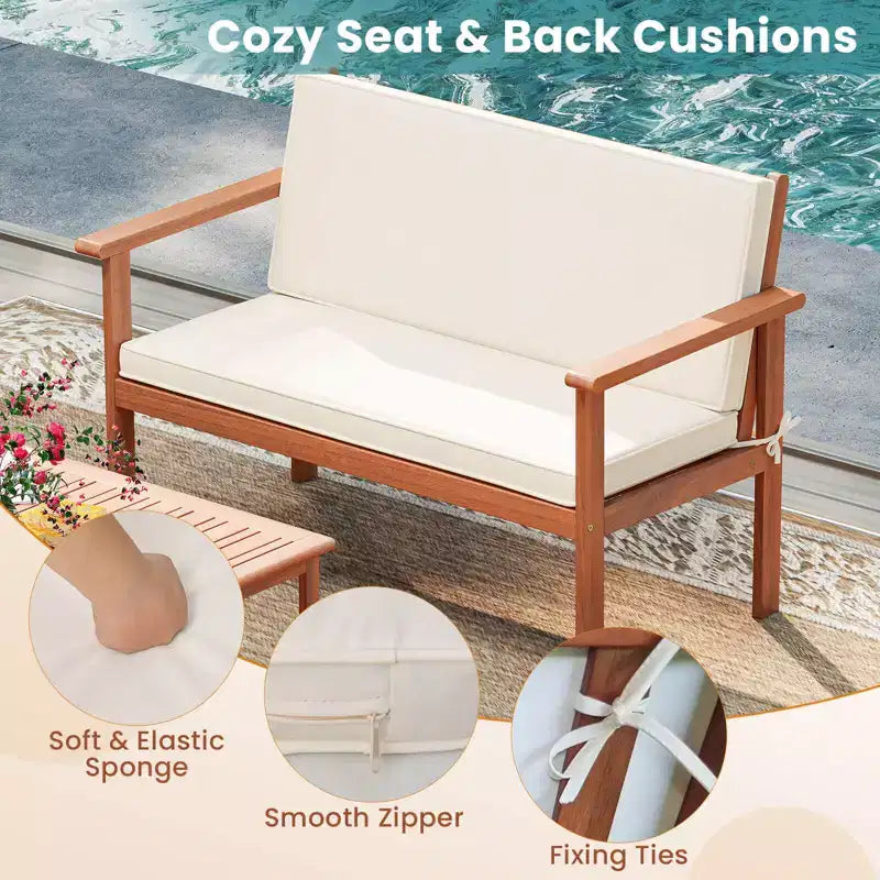 Ensemble de conversation Costway 4/8 pièces en bois d'acacia avec coussins d'assise et de dossier et fauteuils de canapé deux places