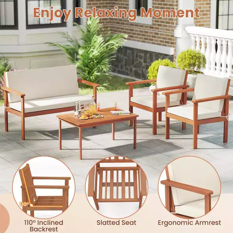 Ensemble de conversation Costway 4/8 pièces en bois d'acacia avec coussins d'assise et de dossier et fauteuils de canapé deux places