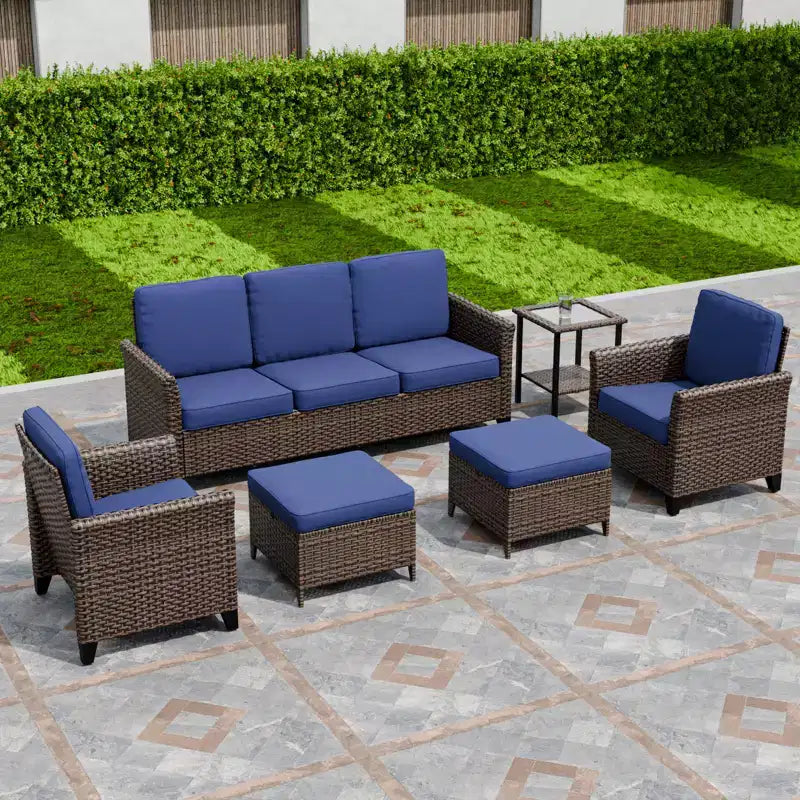 EAGLE PEAK Ocean Vista Ensemble de conversation de patio 6 pièces en osier marron varié Chaises de salle à manger, Causeuse