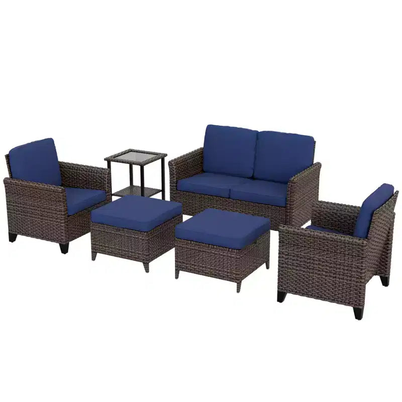 EAGLE PEAK Ocean Vista Ensemble de conversation de patio 6 pièces en osier marron varié Chaises de salle à manger, Causeuse