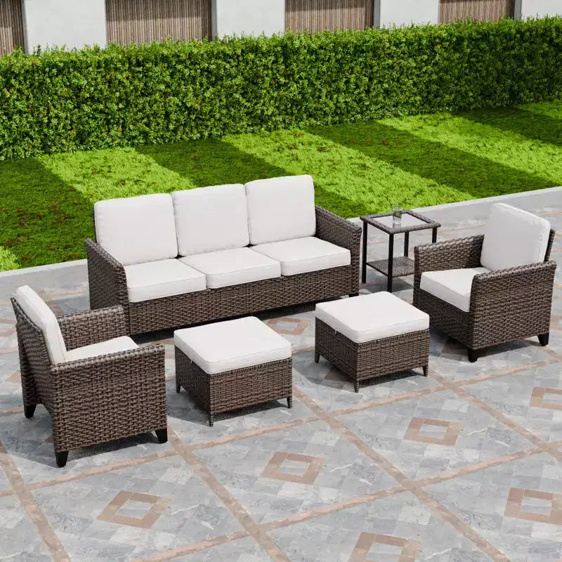 EAGLE PEAK Ocean Vista Ensemble de conversation de patio 6 pièces en osier marron varié Chaises de salle à manger, Causeuse