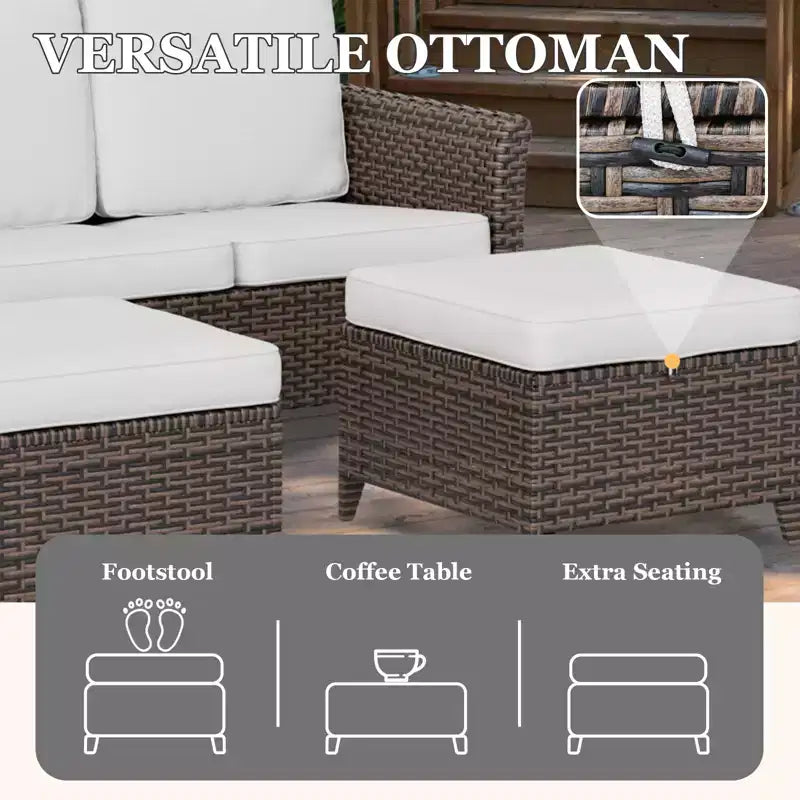 EAGLE PEAK Ocean Vista Ensemble de conversation de patio 6 pièces en osier marron varié Chaises de salle à manger, Causeuse